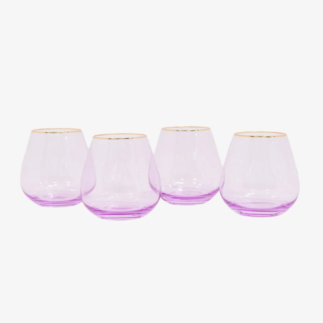 borrowed BLU Siren Stemless Wine Glasses - Misty Lilac with Gold Rim - Set of 4