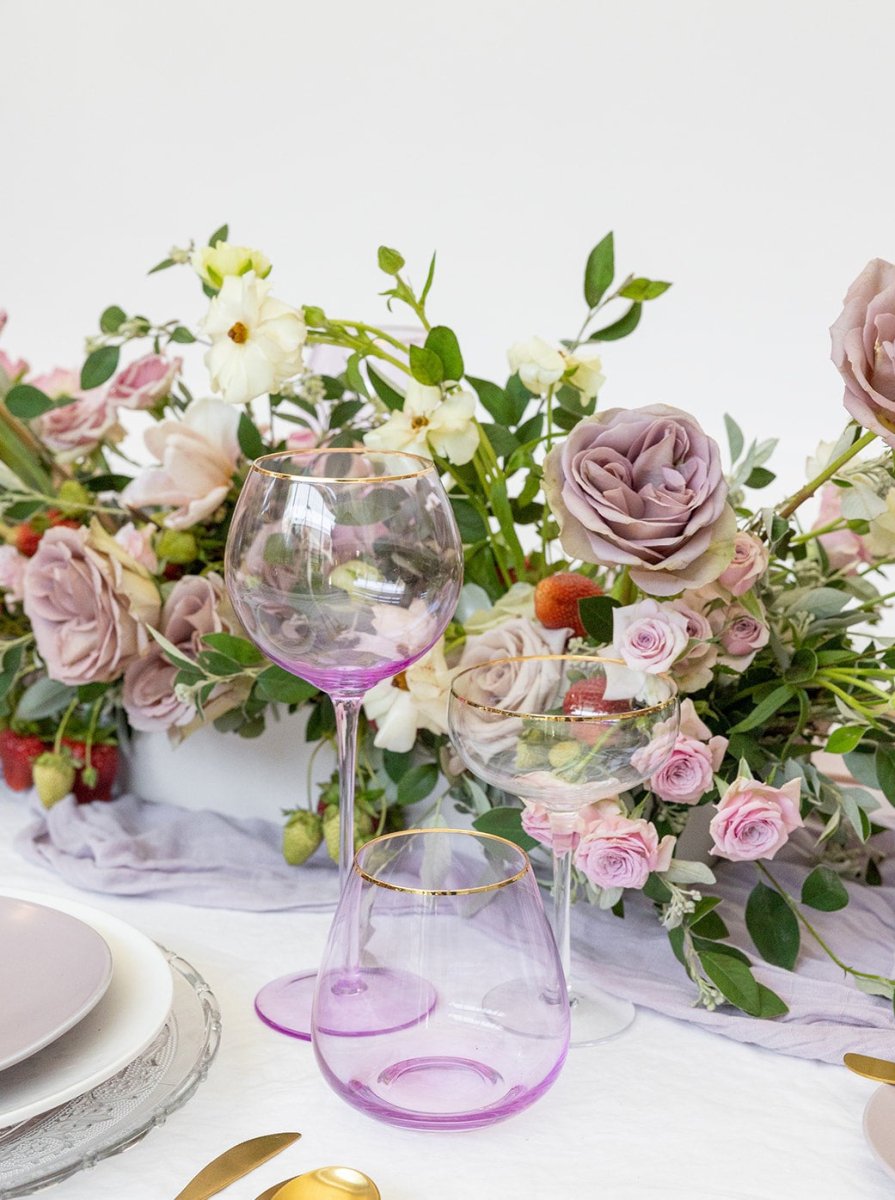 borrowed BLU Siren Stemless Wine Glasses - Misty Lilac with Gold Rim - Set of 4