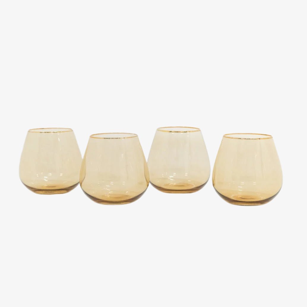 borrowed BLU Siren Stemless Wine Glasses - Oro with Gold Rim - Set of 4