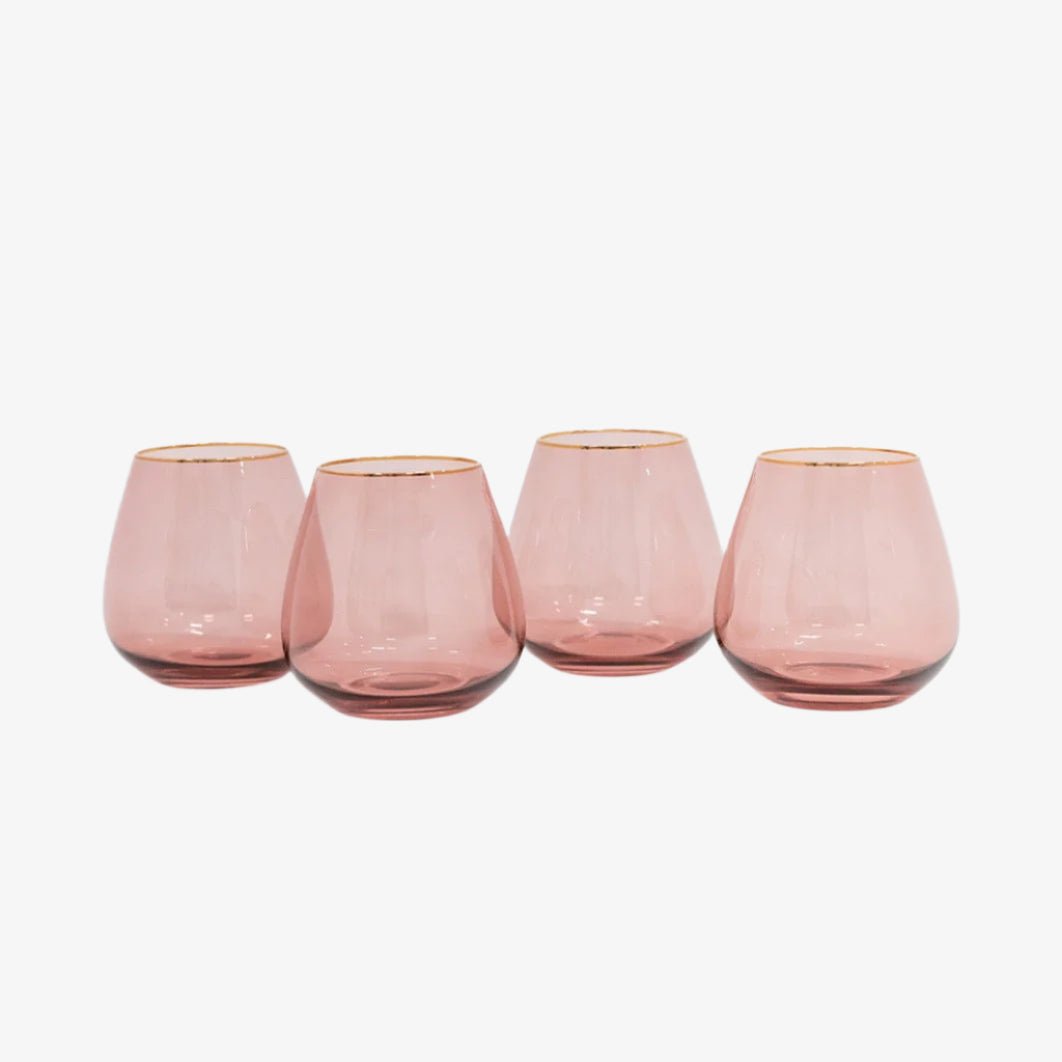 borrowed BLU Siren Stemless Wine Glasses - Pinot with Gold Rim - Set of 4