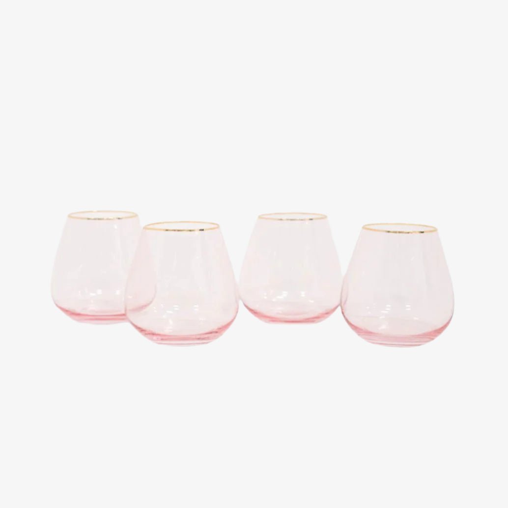 borrowed BLU Siren Stemless Wine Glasses - Rosewater with Gold Rim - Set of 4