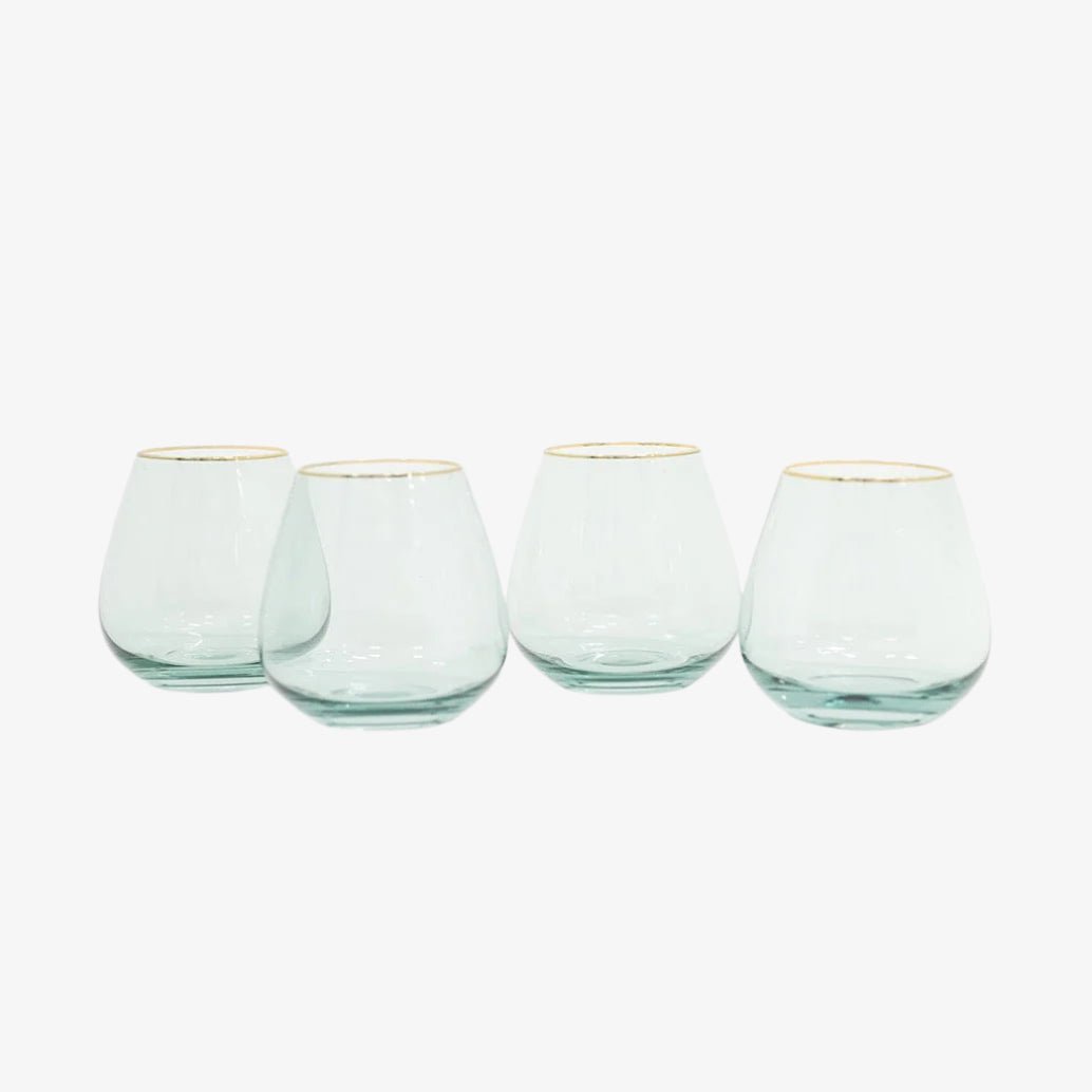 borrowed BLU Siren Stemless Wine Glasses - Sage with Gold Rim - Set of 4