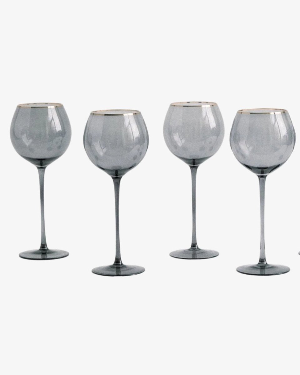 borrowed BLU Siren White Wine Goblets - Charcoal with Gold Rim – Modern Stemware Set of 4