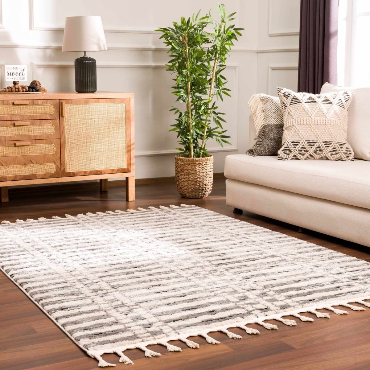 Boutique Rugs Nava Grid Plush Tassel Rug - Limited Edition