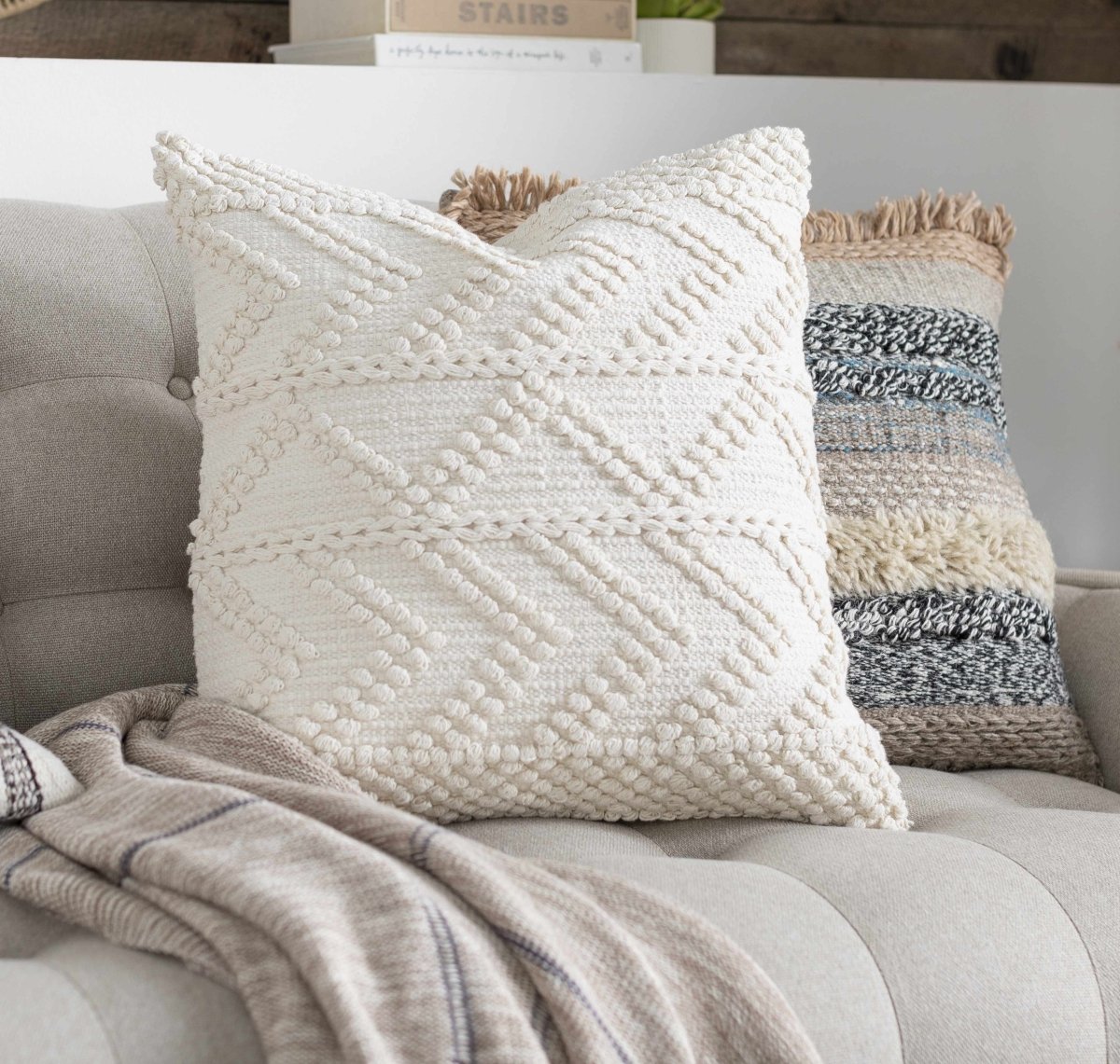 Boutique Rugs Sumiton White Textured Crochet Cotton Throw Pillow