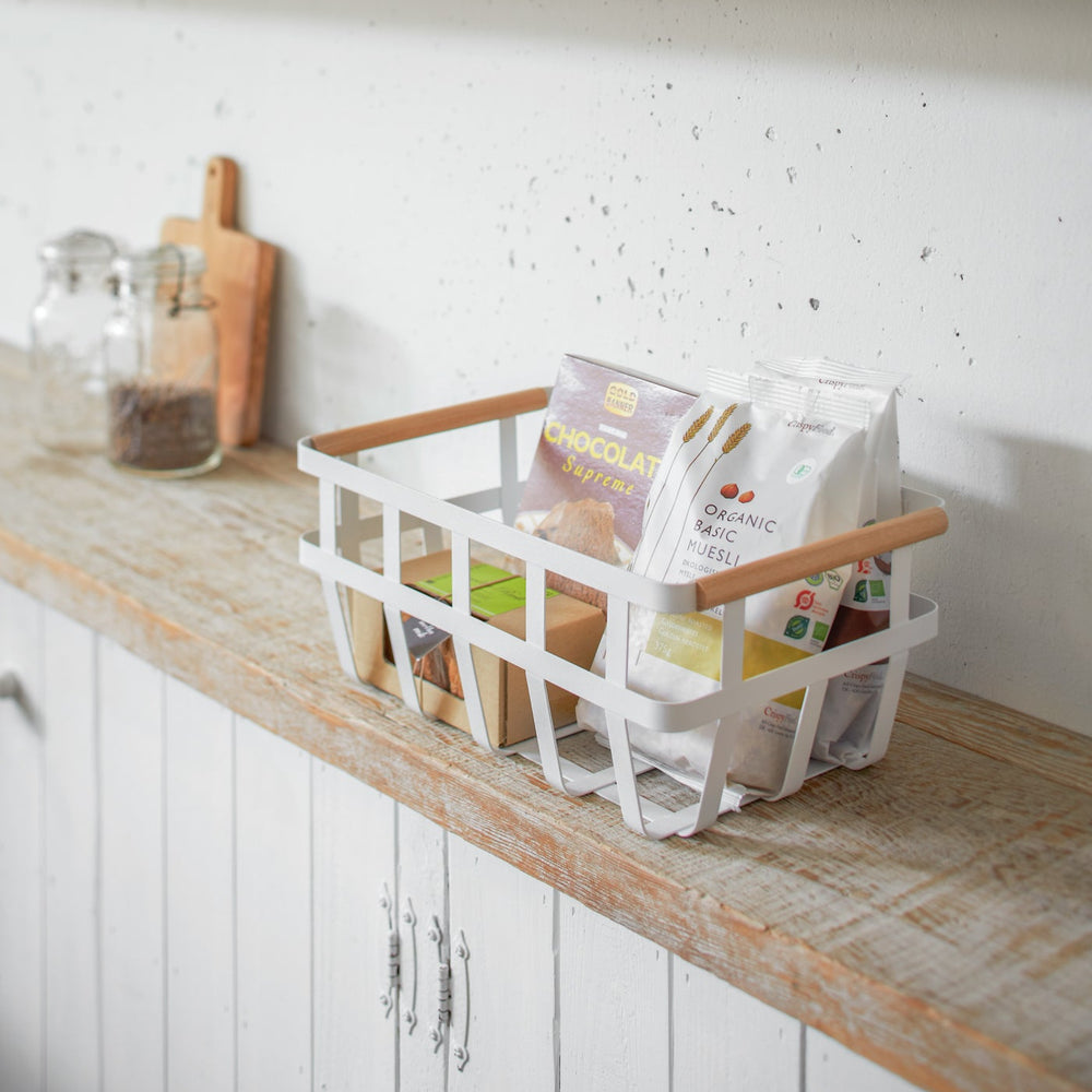 Steel Sorage Basket with Wood Handles, Medium