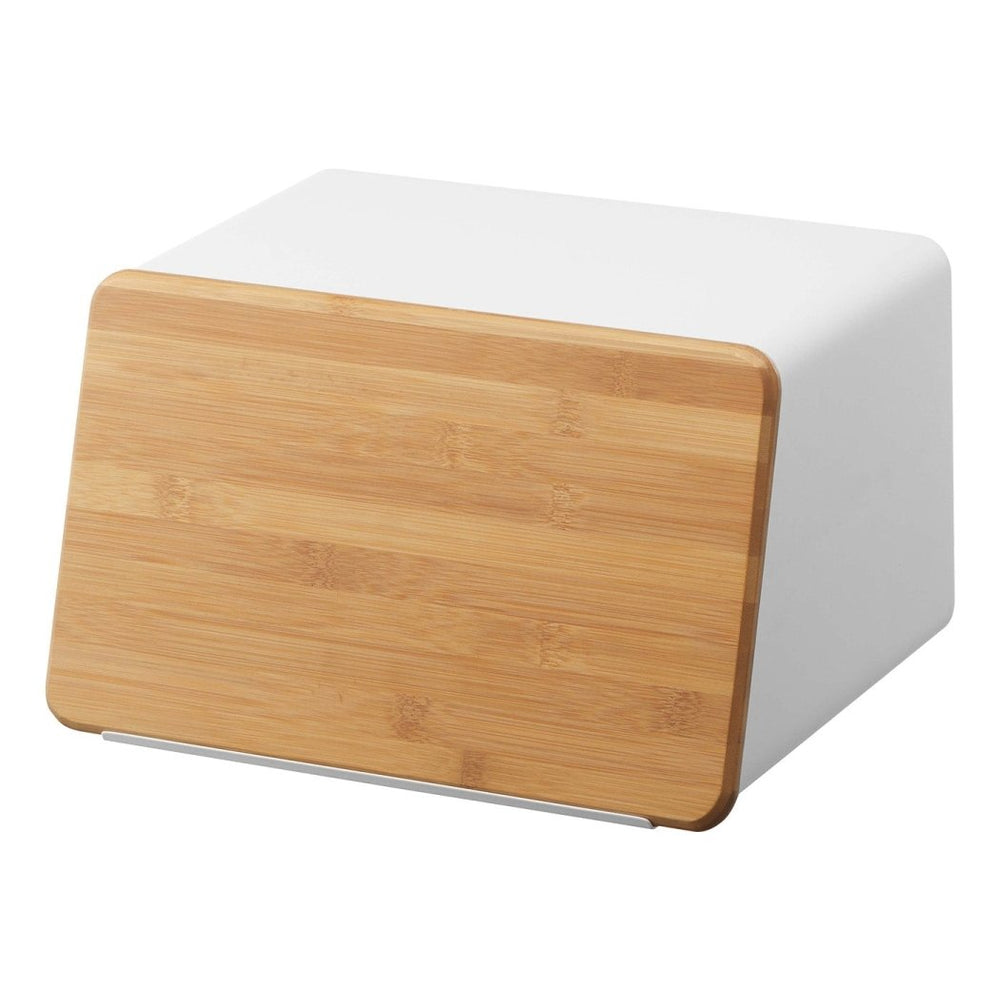 Yamazaki Home Bread Box with Cutting Board Lid - Steel + Wood - lily & onyx