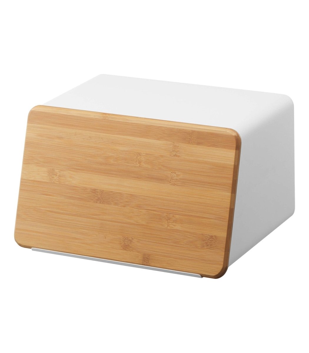 Yamazaki Home Bread Box with Cutting Board Lid - Steel + Wood - lily & onyx