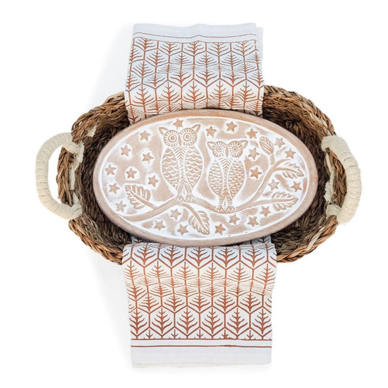 KORISSA Bread Warmer & Basket Gift Set with Tea Towel - Owl Oval - lily & onyx