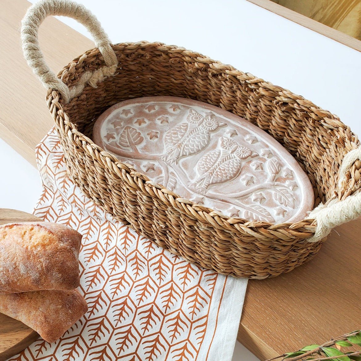 KORISSA Bread Warmer & Basket Gift Set with Tea Towel - Owl Oval - lily & onyx