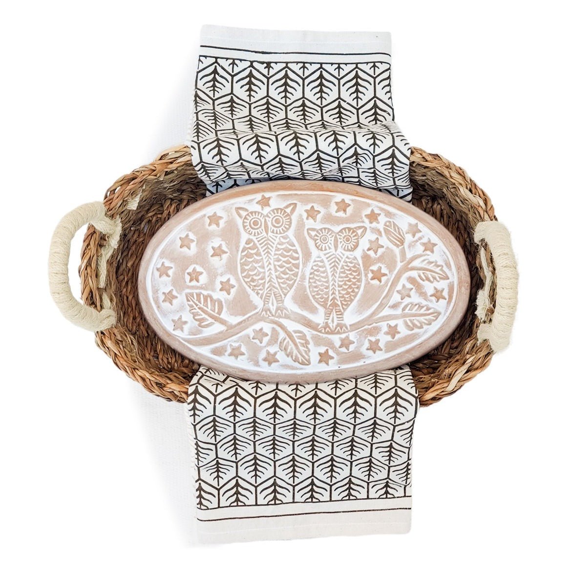 KORISSA Bread Warmer & Basket Gift Set with Tea Towel - Owl Oval - lily & onyx