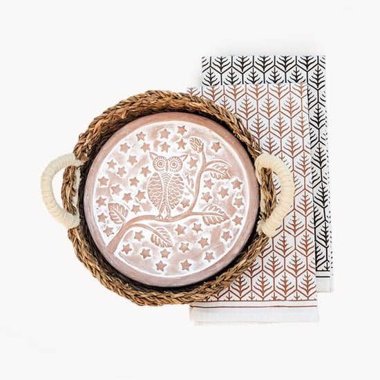 KORISSA Bread Warmer & Basket Gift Set with Tea Towel - Owl Round - lily & onyx