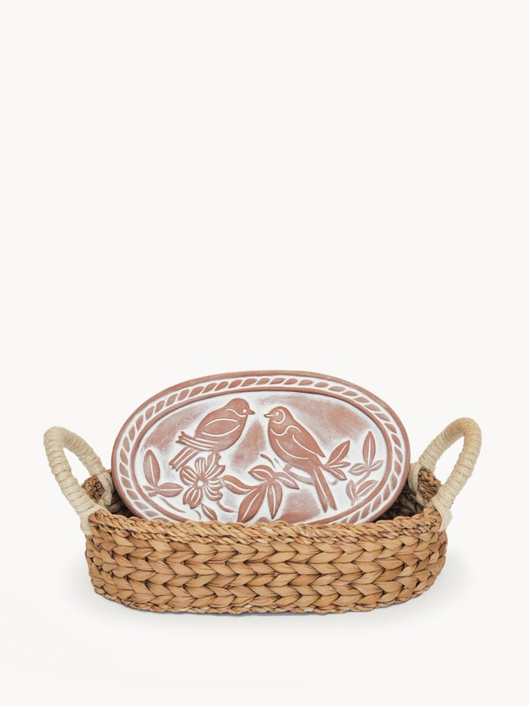 KORISSA Bread Warmer & Basket - Lovebirds Oval - lily & onyx