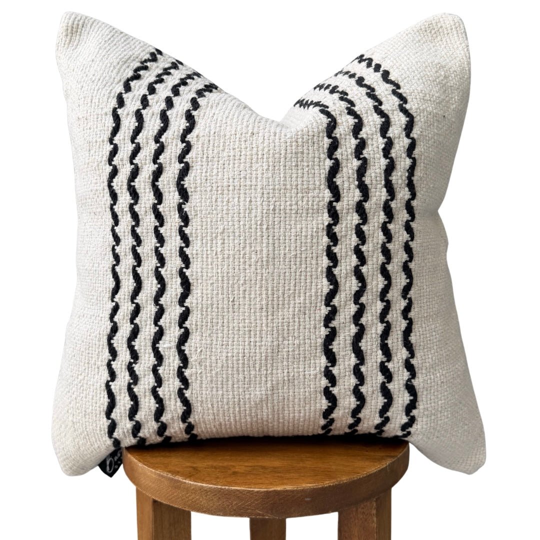 Busa Designs Amalfi Embroidered Stripe Pillow Cover, 20x20" | Cream & Black