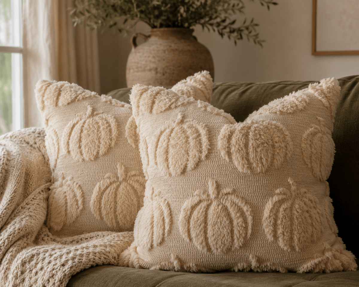 Busa Designs Beige Faux Fur Pumpkin Throw Pillow Cover, 18x18" | Cozy Fall Decor