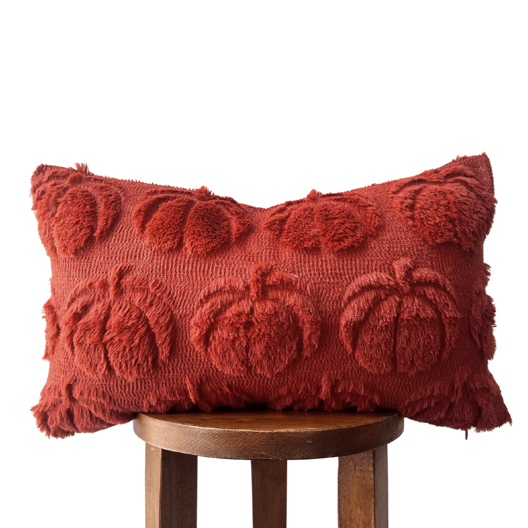 Busa Designs Burnt Orange Faux Fur Pumpkin Lumbar Pillow Cover 12x20" | Cozy Fall Decor