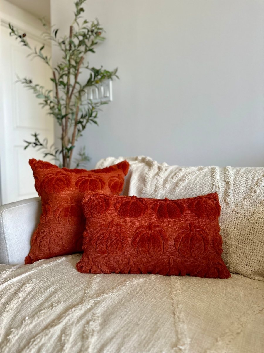 Busa Designs Burnt Orange Faux Fur Pumpkin Lumbar Pillow Cover 12x20" | Cozy Fall Decor