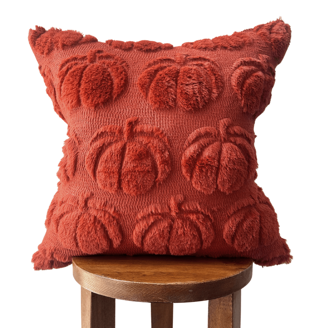 Busa Designs Burnt Orange Faux Fur Pumpkin Throw Pillow Cover 18" | Cozy Fall Decor