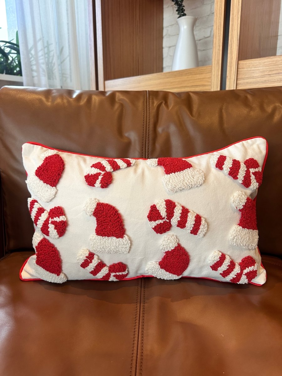 Busa Designs Candy Cane & Santa Hat Lumbar Throw Pillow Cover