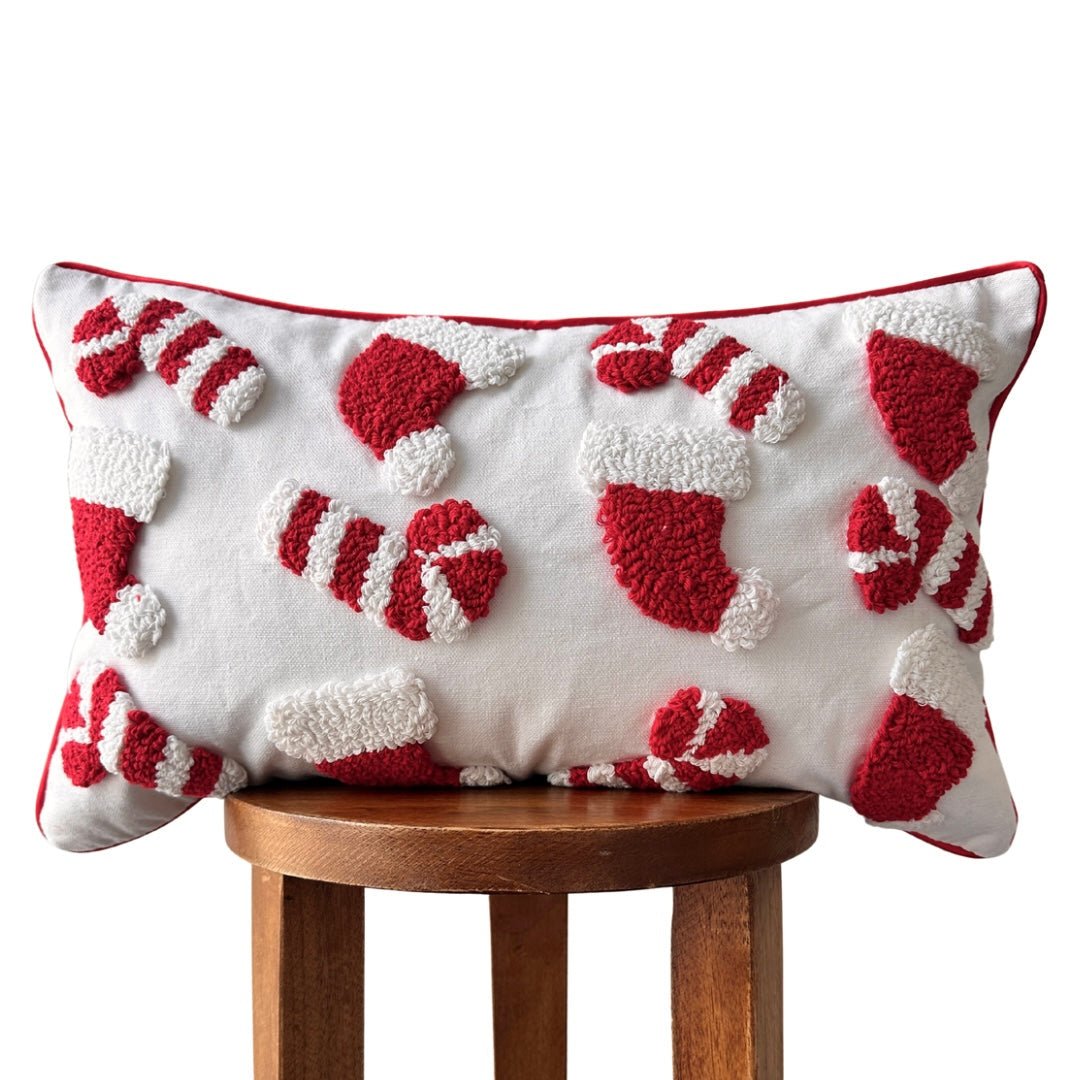 Busa Designs Candy Cane & Santa Hat Lumbar Throw Pillow Cover