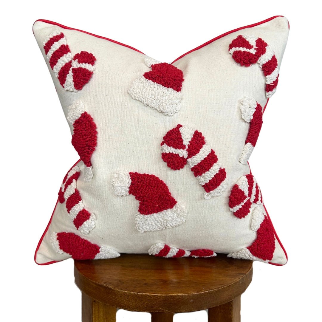 Busa Designs Candy Cane & Santa Hat Throw Pillow Cover