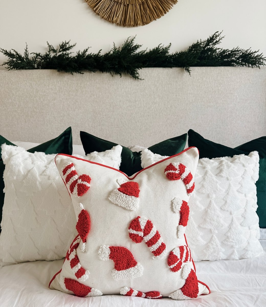 Busa Designs Candy Cane & Santa Hat Throw Pillow Cover