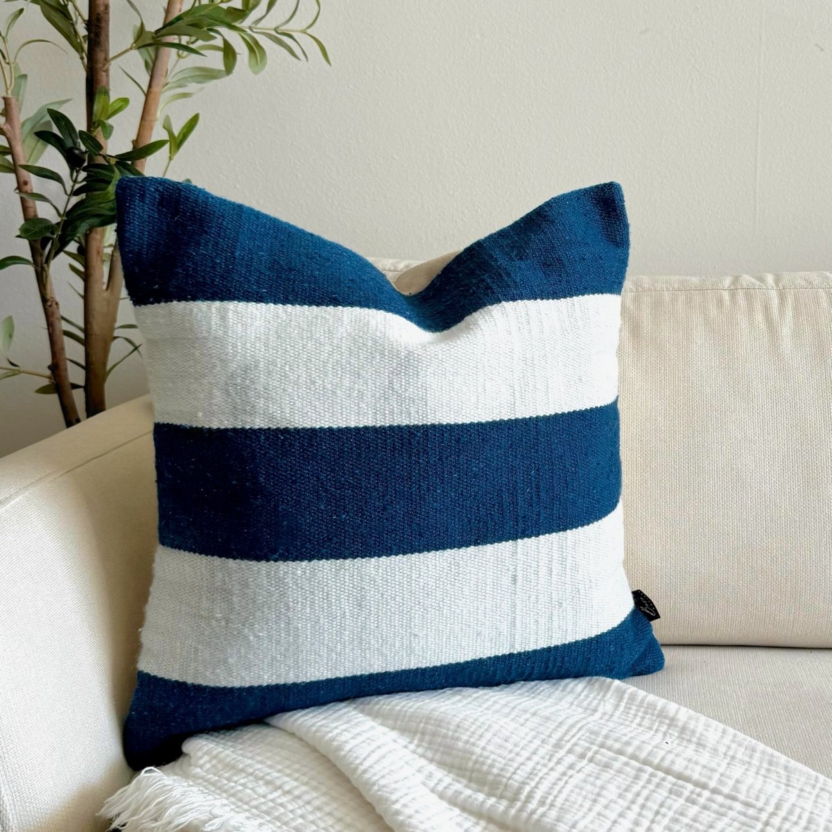 Busa Designs Chatham Navy Blue & White Striped Outdoor Pillow Cover