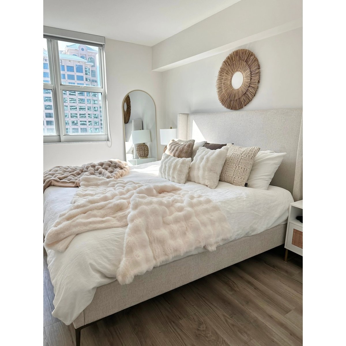 Busa Designs Cream Faux Fur Lumbar Pillow Cover 12x20 - Luxury Cloud Texture