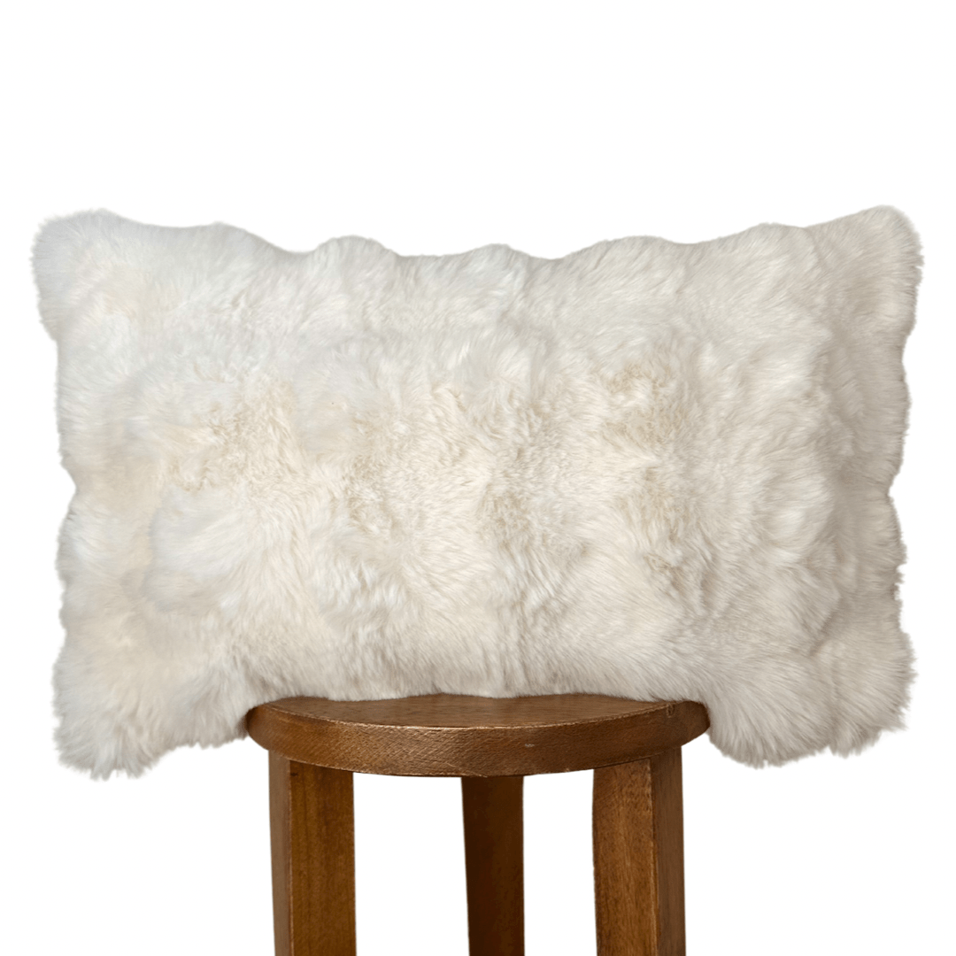 Busa Designs Cream Faux Fur Lumbar Pillow Cover 12x20 - Luxury Cloud Texture