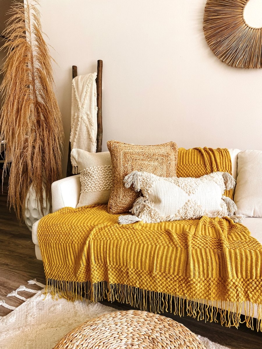 Busa Designs Dalian Mustard Yellow Throw Blanket