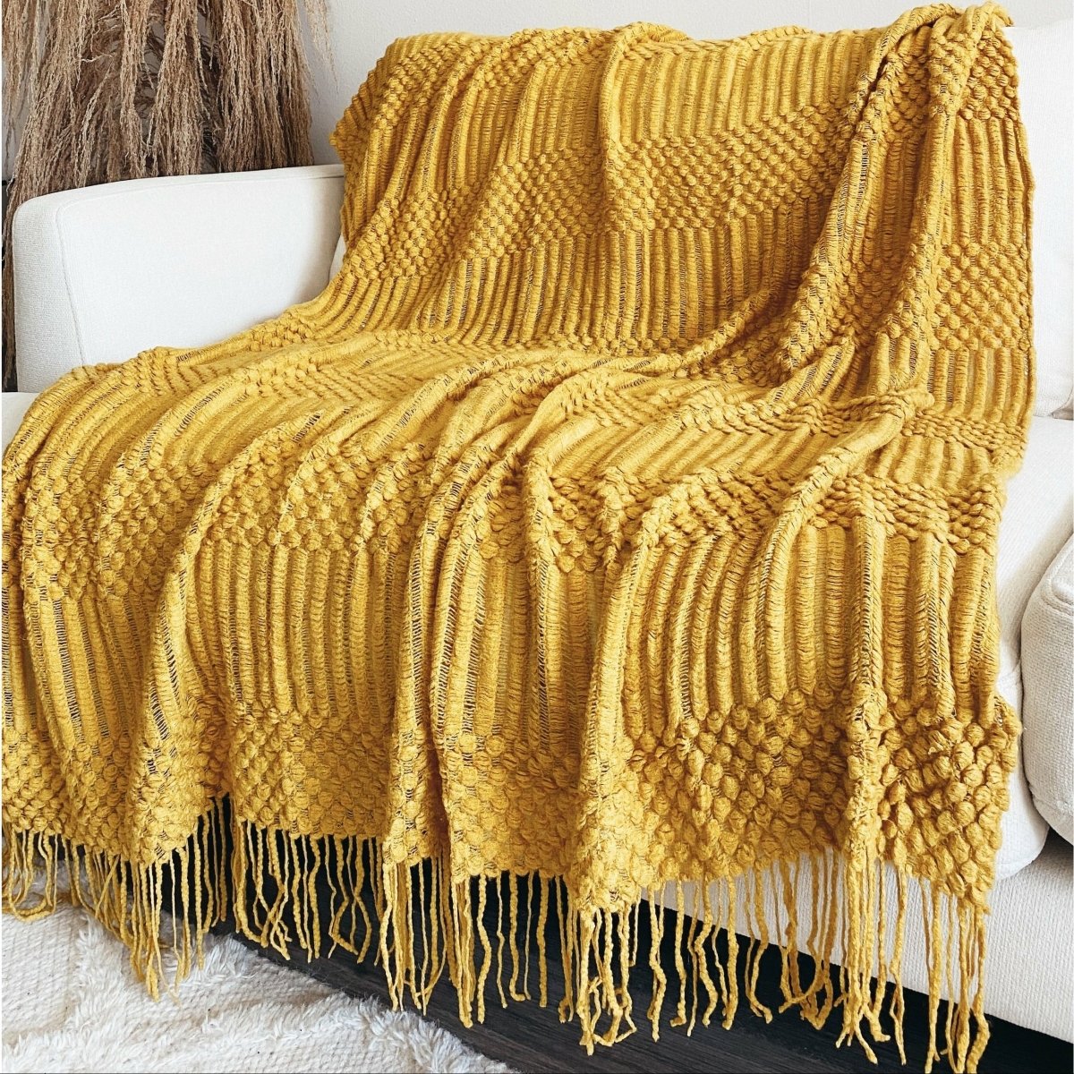 Busa Designs Dalian Mustard Yellow Throw Blanket