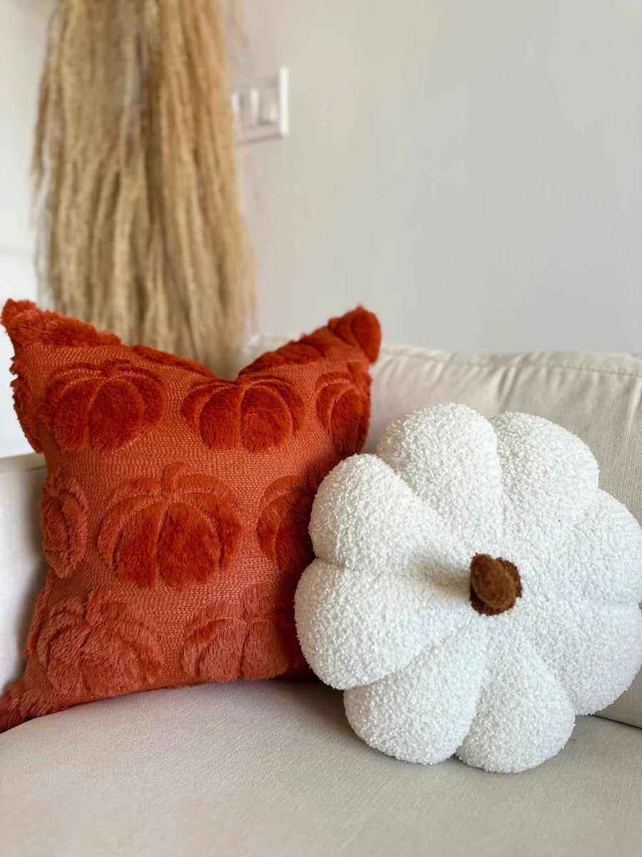 Busa Designs Dark Rust Faux Fur Pumpkin Throw Pillow Cover, 18x18" | Cozy Fall Decor