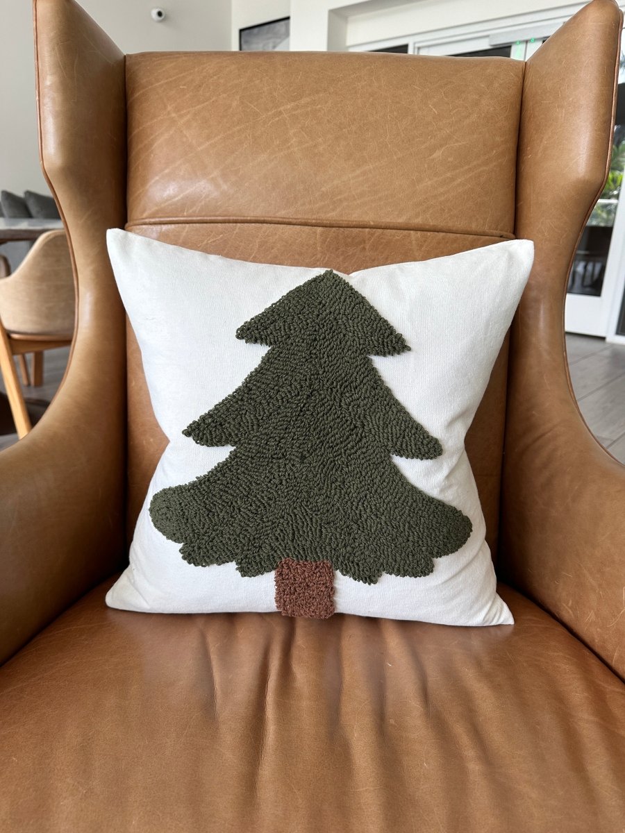 Busa Designs Forest Green Tufted Christmas Tree Pillow Cover
