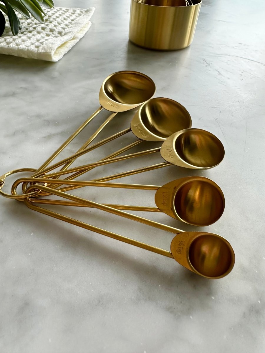 Busa Designs Gold Measuring Cups and Spoons Set - 9 - Piece Stainless Steel