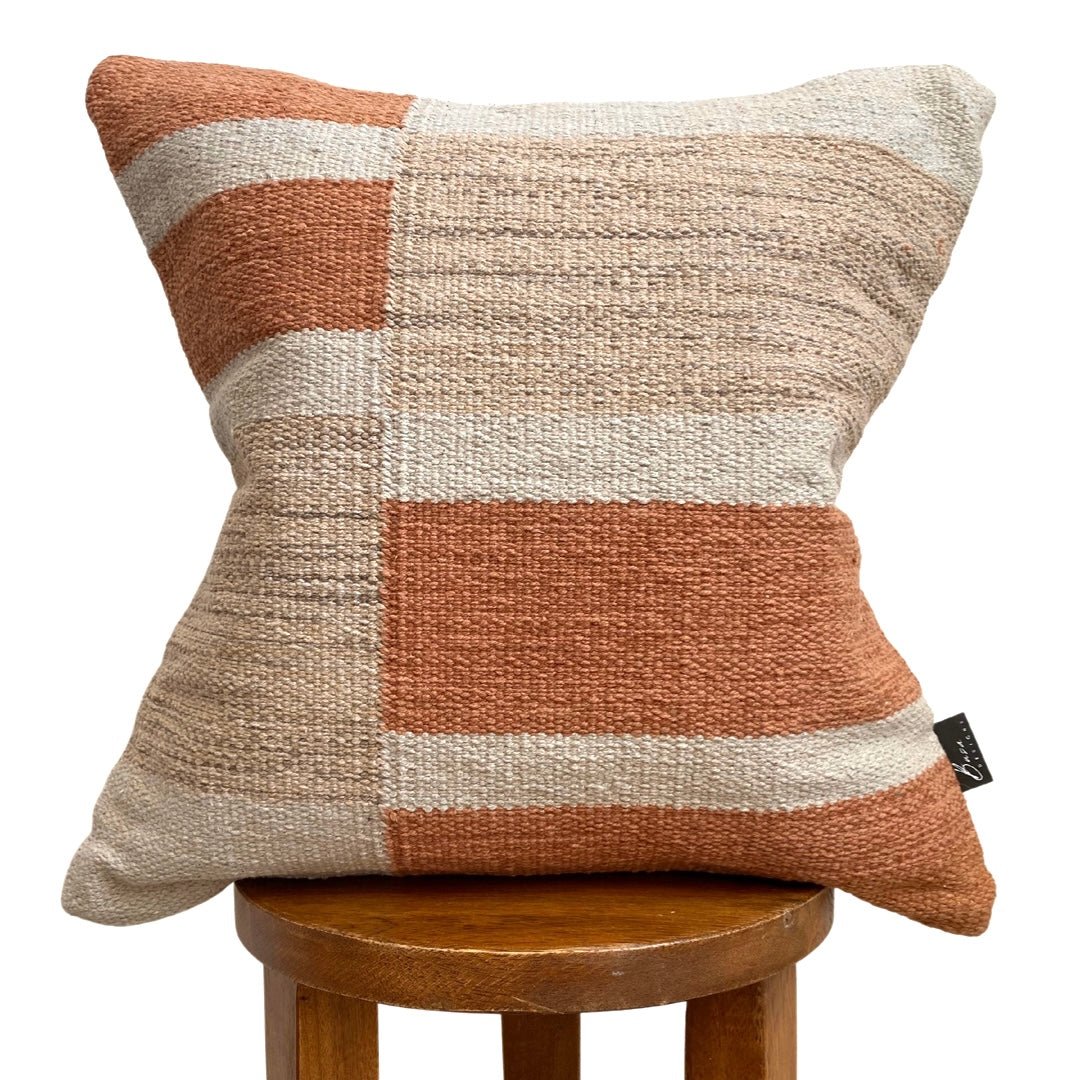 Busa Designs Handwoven Cotton Pillow Cover 18x18 - Southwestern Aztec Beige Orange