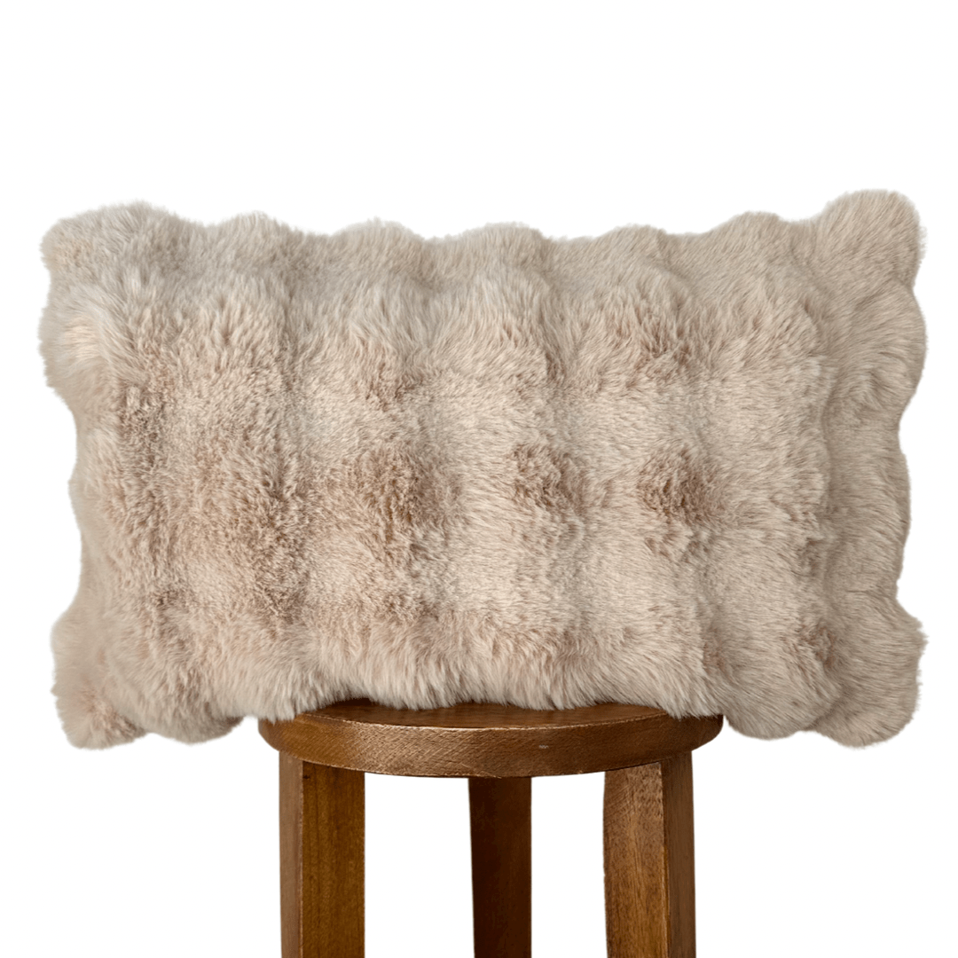 Busa Designs Helena Lumbar Pillow Cover - Beige Faux Fur 12x20 Inch