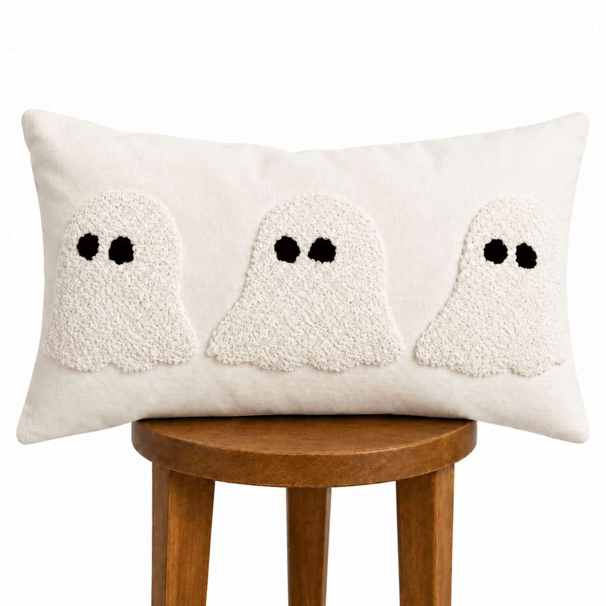 Busa Designs Ivory Tufted Ghost Lumbar Pillow Cover, 12x20" | Modern Boho Halloween Decor