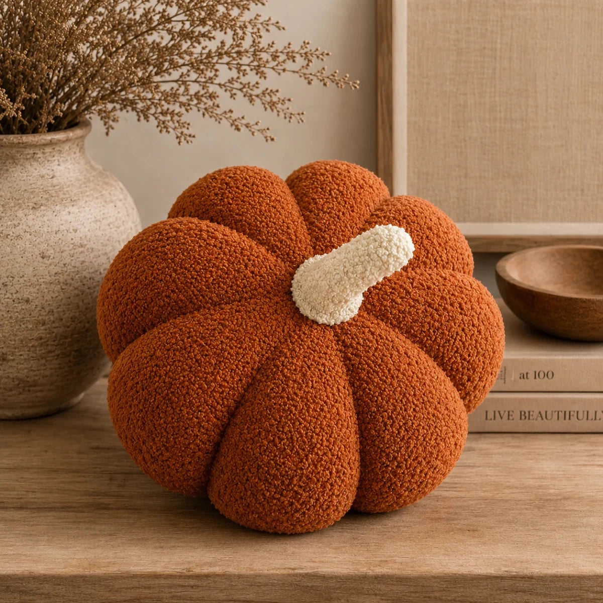 Busa Designs Jumbo Burnt Orange Sherpa Pumpkin Pillow, 11" | Cozy Fall & Halloween Decor