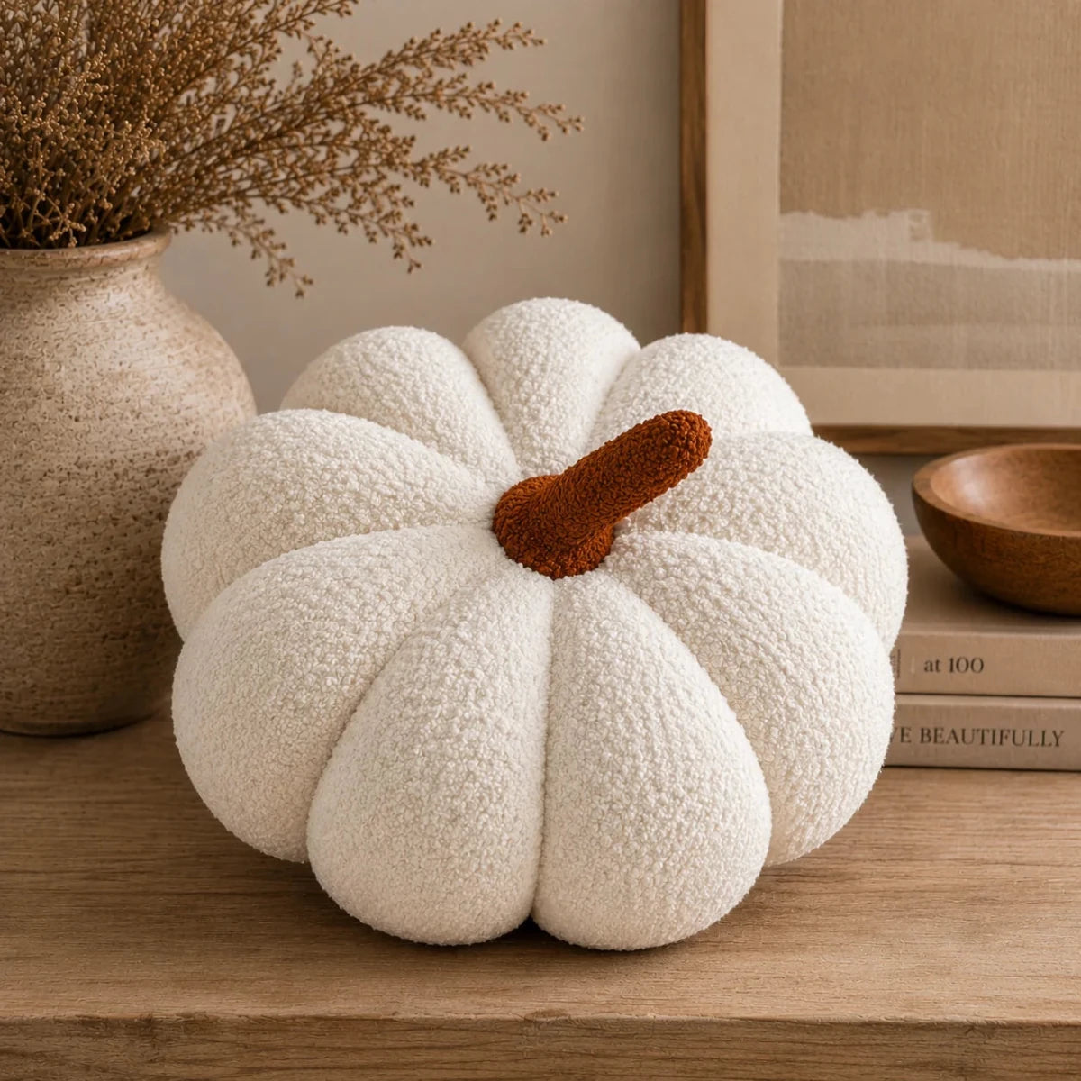 Busa Designs Jumbo Cream Sherpa Pumpkin Pillow, 11" | Cozy Fall & Halloween Decor