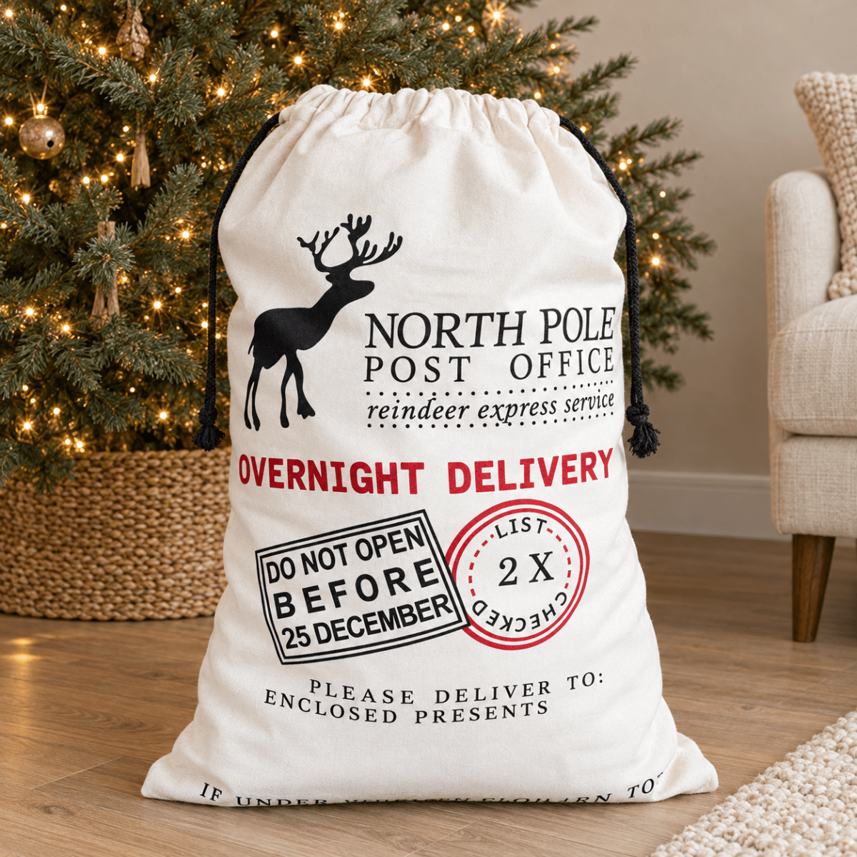 Busa Designs Large Cotton Santa Gift Bag