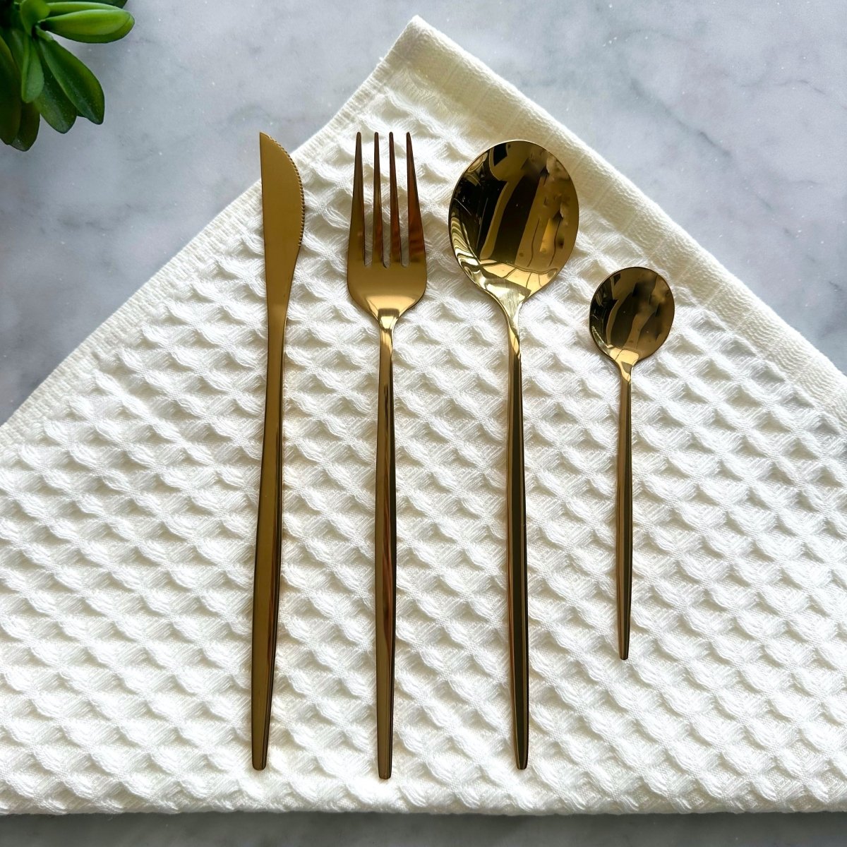 Busa Designs Monaco Modern Gold Flatware Set - 16 Piece Stainless Steel Cutlery