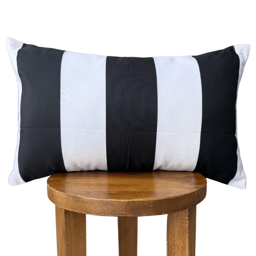 Busa Designs Monaco Striped Outdoor Lumbar Pillow Cover, 12x20" | Cream & Black