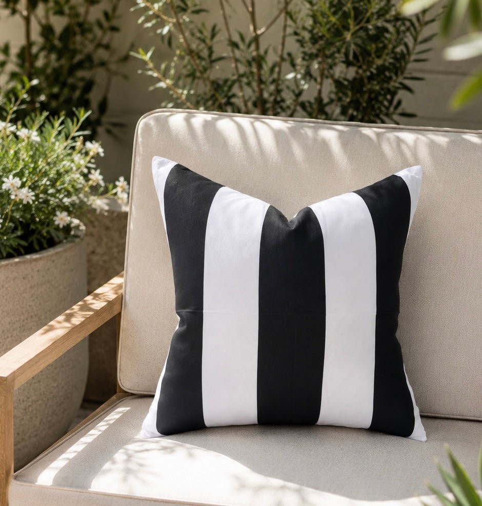 Busa Designs Monaco Striped Outdoor Pillow Cover, 18x18" | Cream & Black