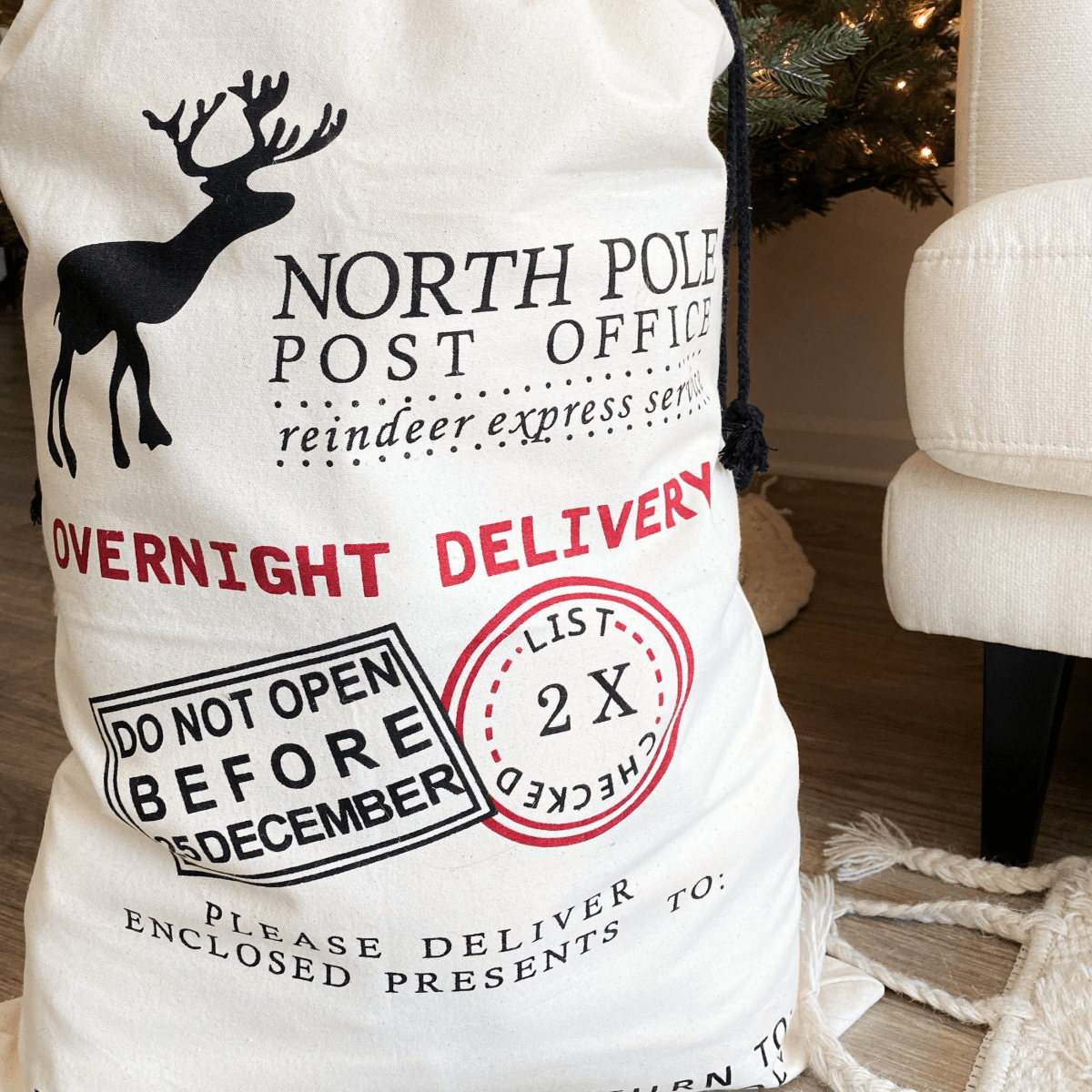 Busa Designs Santa Claus Gift Sack with Cord Tie