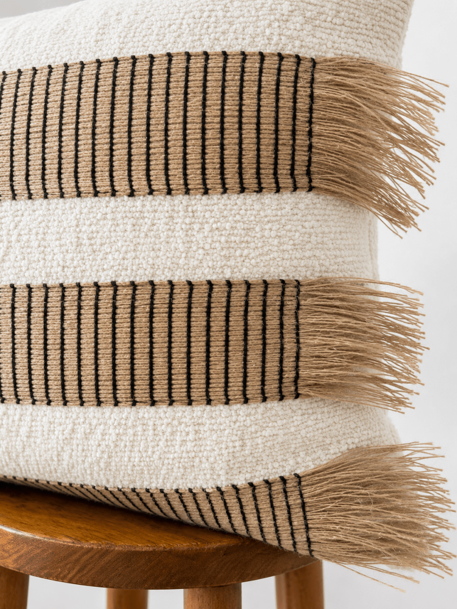 Busa Designs Santa Teresa Jute Fringe Throw Pillow Cover, 18x18" | Cream & Natural