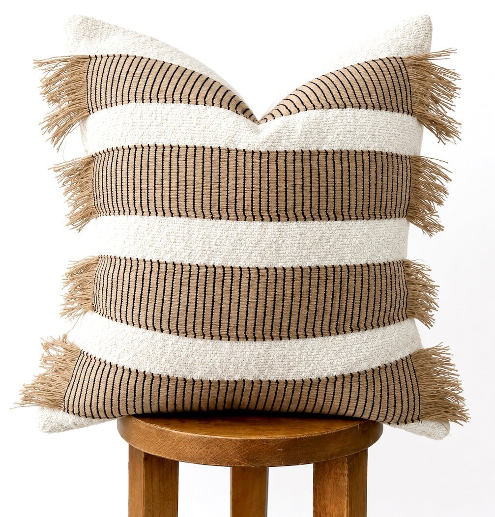 Busa Designs Santa Teresa Jute Fringe Throw Pillow Cover, 18x18" | Cream & Natural