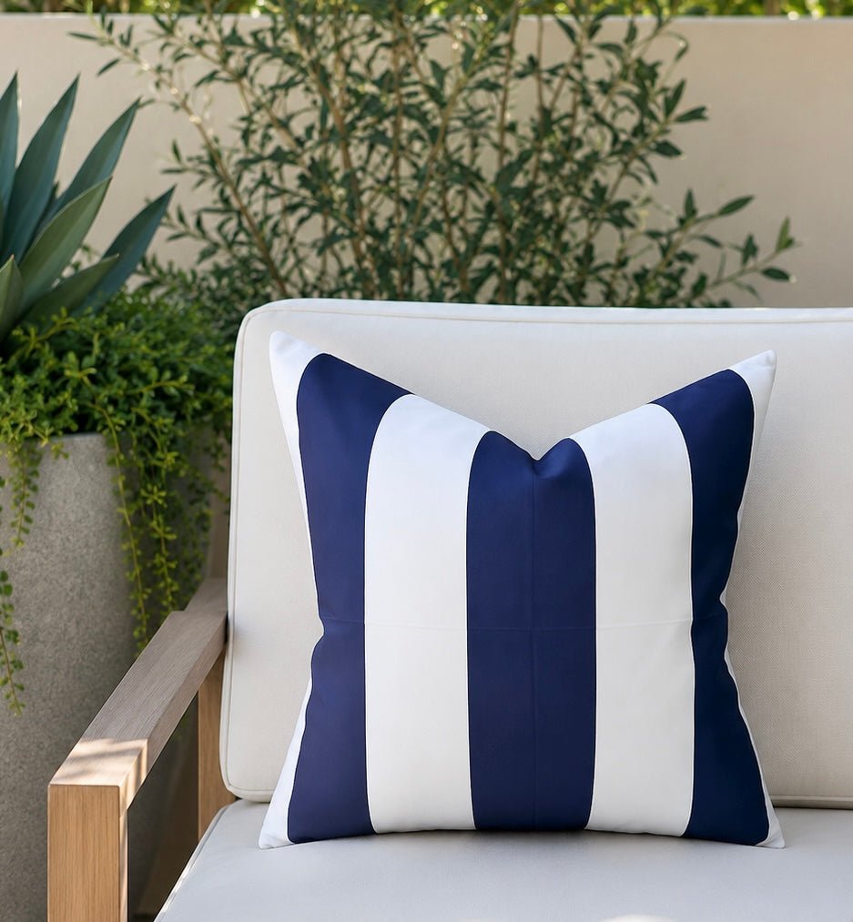 Busa Designs Santorini Striped Outdoor Pillow Cover, 18x18" | Cream & Navy