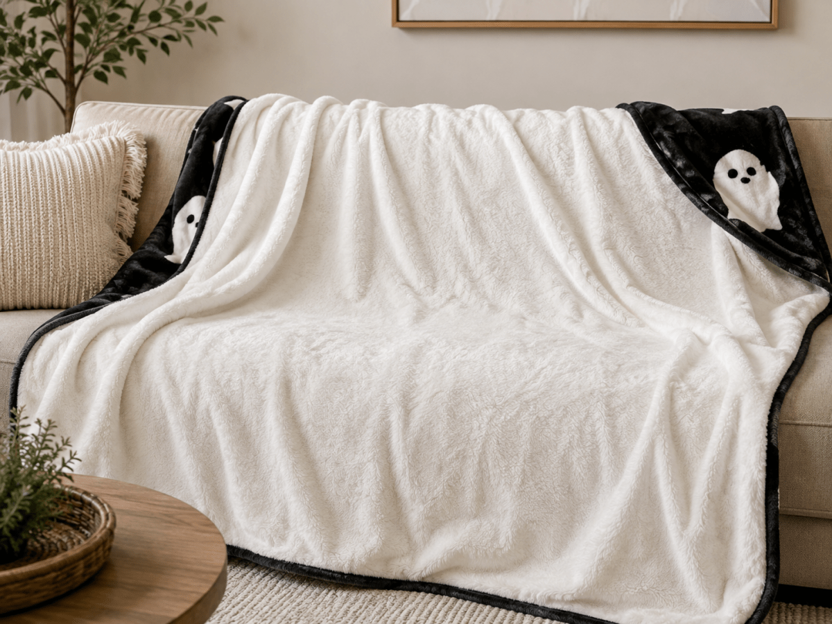 Busa Designs Soft Ghost Throw Blanket in Black & White, 50” x 60”