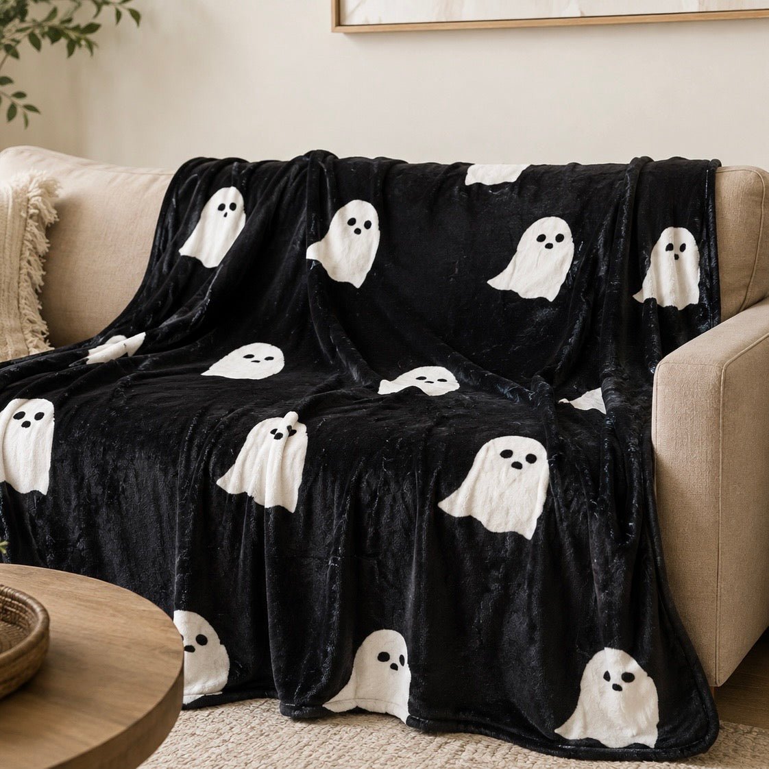 Busa Designs Soft Ghost Throw Blanket in Black & White, 50” x 60”
