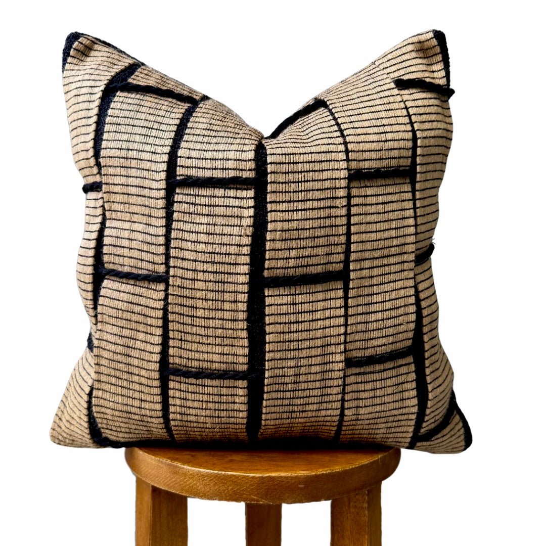 Busa Designs Tamarindo Textured Boho Pillow Cover, 18x18" | Natural & Black
